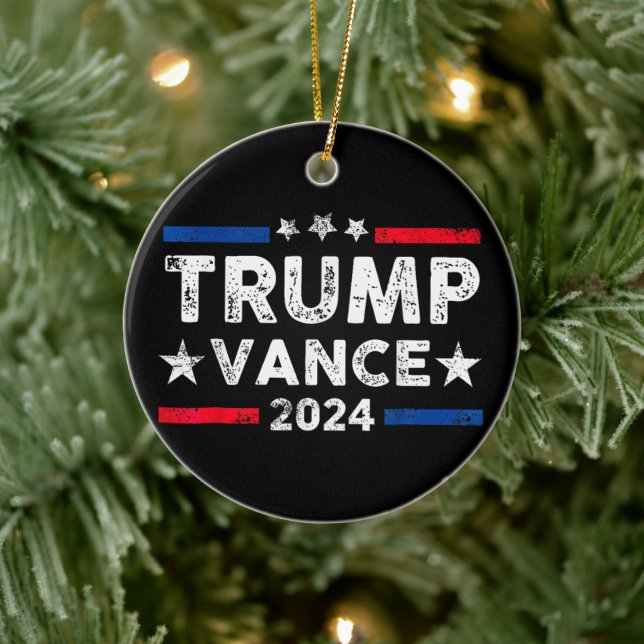 Trump Vance 2024 US Flag Election President 2024 Ceramic Ornament (Tree)