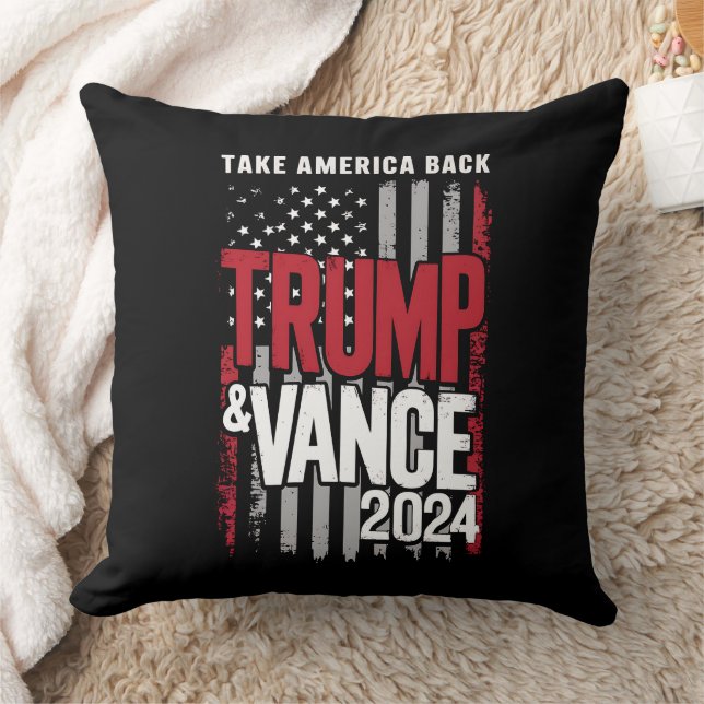 Trump Vance 2024 US Flag Take America Back Throw Pillow (Blanket)