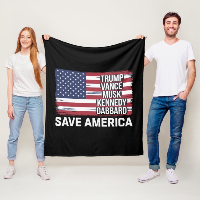 Trump Vance Musk Kennedy Gabbard 2024 Save America Fleece Blanket (In Situ)