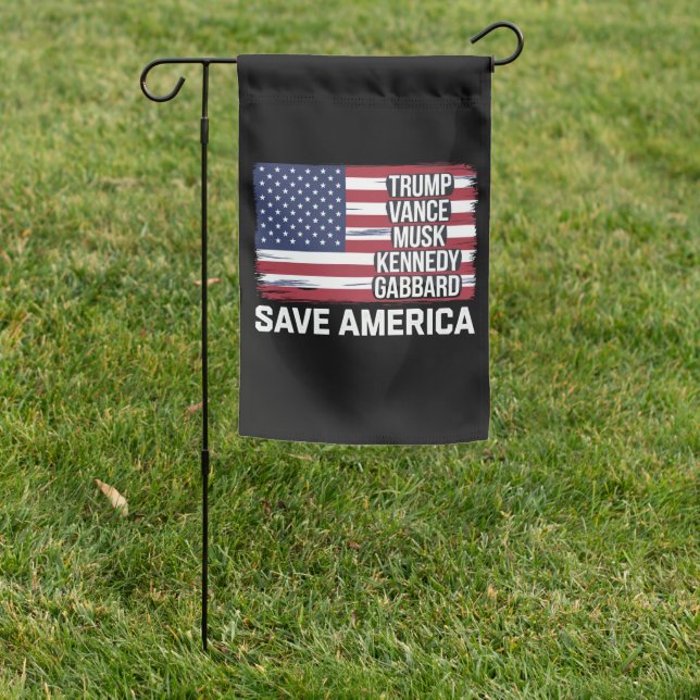 Trump Vance Musk Kennedy Gabbard 2024 Save America Garden Flag (In SItu)
