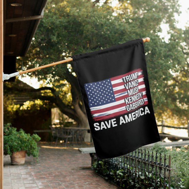 Trump Vance Musk Kennedy Gabbard 2024 Save America House Flag (In SItu)