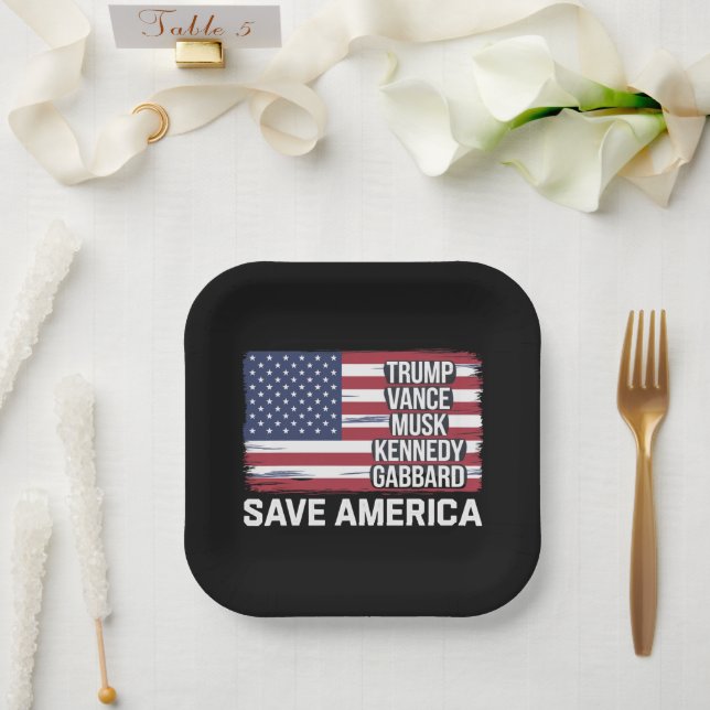 Trump Vance Musk Kennedy Gabbard 2024 Save America Paper Plates (Wedding)