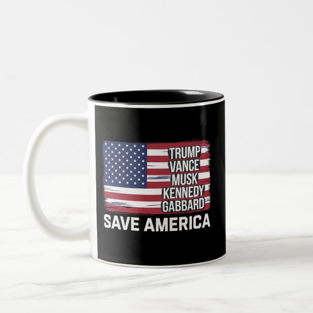 Trump Vance Musk Kennedy Gabbard 2024 Save America Two-Tone Coffee Mug (Left)