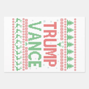 Trump Vance Republican Ugly Christmas Sweater Xmas Wrapping Paper Sheets