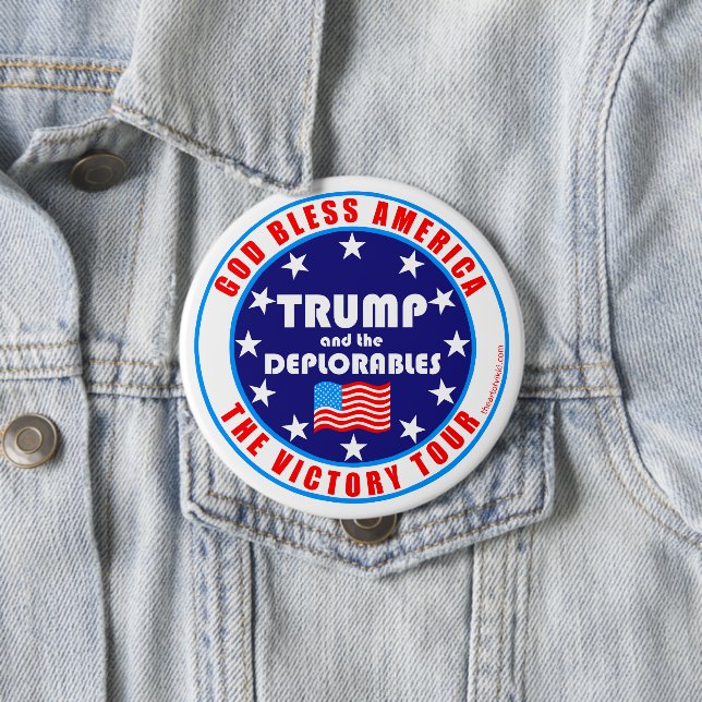 Trump Victory Tour God Bless America Patriotic Pinback Button (In Situ)