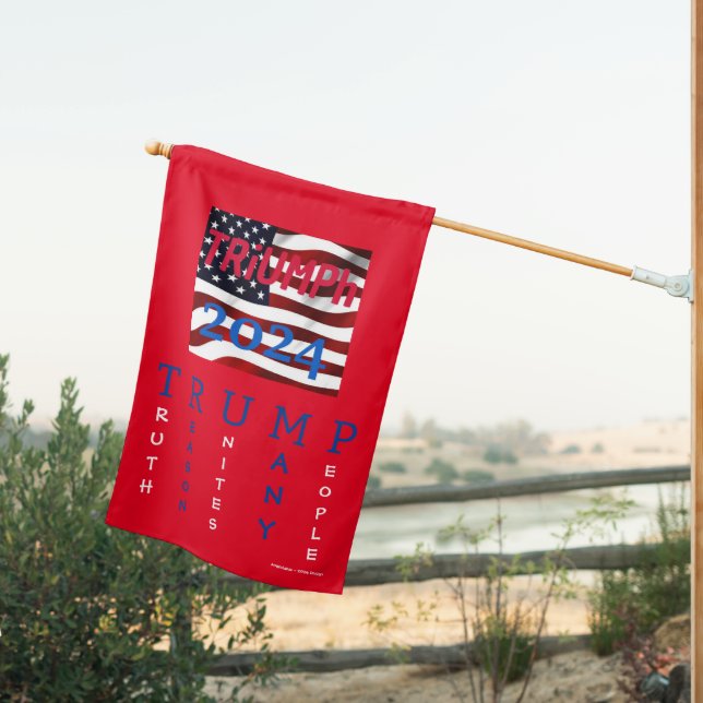 TRUMP Weatherproof House Flag - "TRiUMPh 2024" (Insitu (Back))