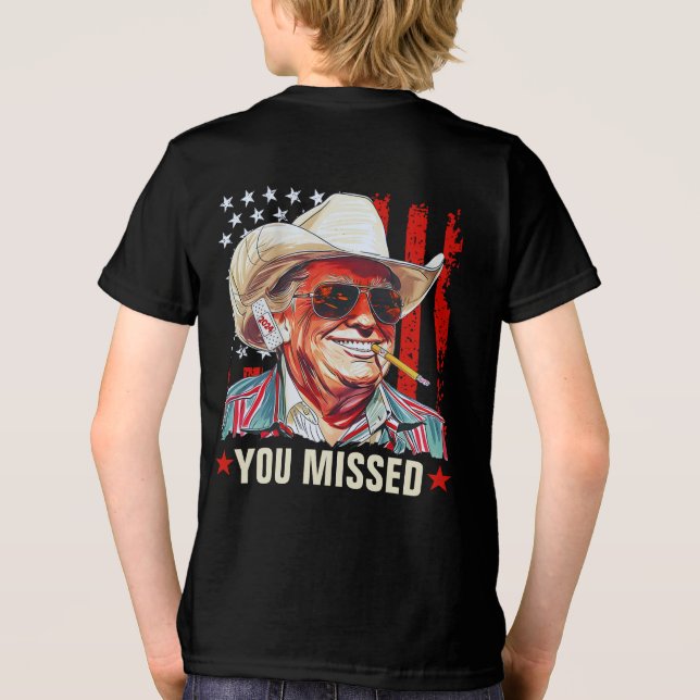 Trump Western  Cowboy You Missed Trump 2024 Boy Tri-Blend Shirt (Back)