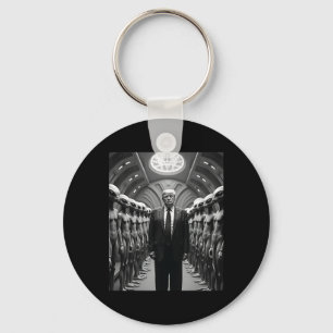 Trump With Aliens Conspiracy Theory Ufo Visitation Keychain