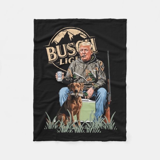 Trump With Dog Duck Waterfowl Hunting Camo Preside Fleece Blanket (Front)