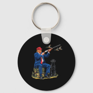 Trump With Dog Duck Waterfowl Hunting Camo Preside Keychain