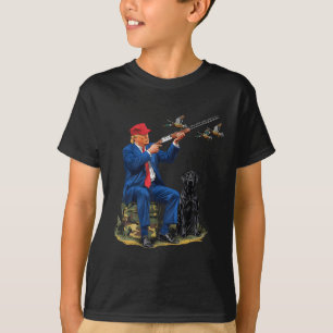 Trump With Dog Duck Waterfowl Hunting Camo Preside T-Shirt