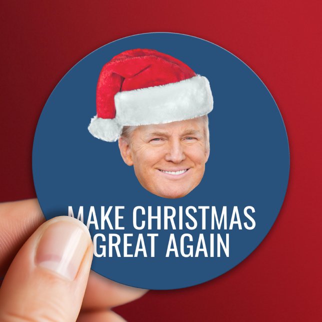 Trump with Santa Hat - Make Christmas Great Again Classic Round Sticker (Custom Sticker)