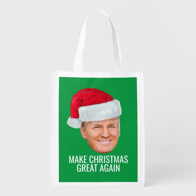 Trump with Santa Hat - Make Christmas Great Again Grocery Bag (Front)