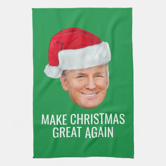Trump with Santa Hat - Make Christmas Great Again Kitchen Towel (Vertical)