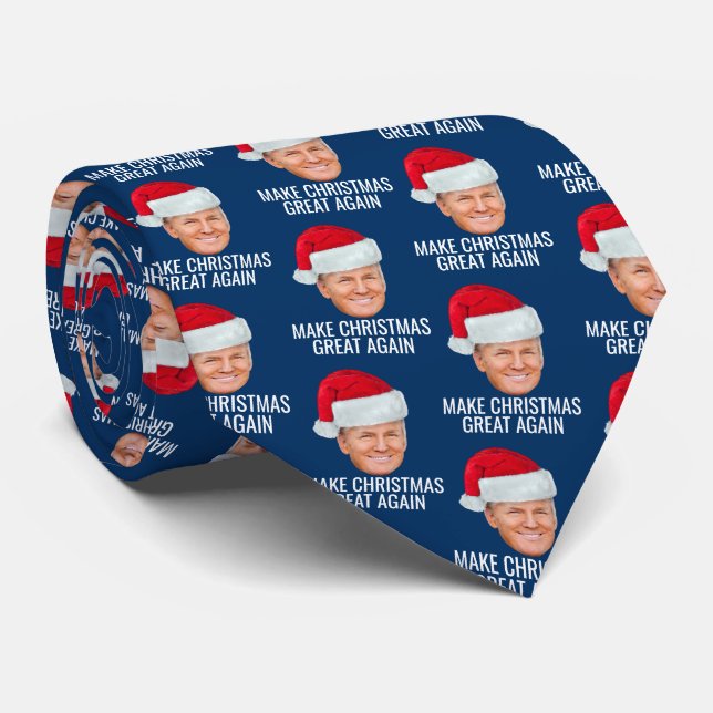 Trump with Santa Hat - Make Christmas Great Again Neck Tie (Rolled)
