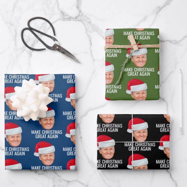 Trump with Santa Hat - Make Christmas Great Again Wrapping Paper Sheets (Front)