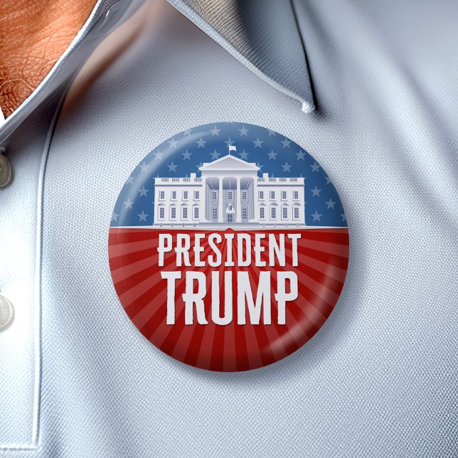 Trump with White House Stars and Stripes Button (Trump 2024 Button)