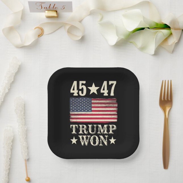 Trump Won 2024 45 47Th President Usa Flag Paper Plates (Wedding)