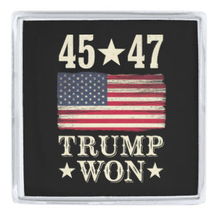 Trump Won 2024 45 47Th President Usa Flag Silver Finish Lapel Pin