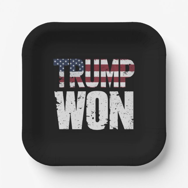 Trump Won 47th US President Won Election 2024 Paper Plates (Front)