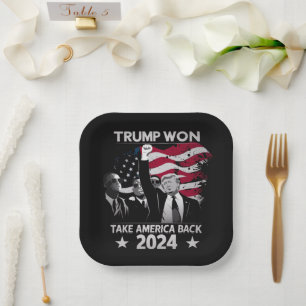 Trump Won Again Take America Back 2024 Paper Plates