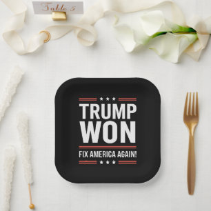 Trump Won MAGA Trump Winner 2024 Fix America Again Paper Plates