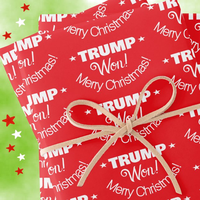 TRUMP Won! Merry Christmas Set of Wrapping Paper (set of wrapping paper in-situ closer up)