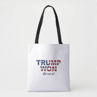 TRUMP WON US Flag Bold Patriot Simple White Script Tote Bag