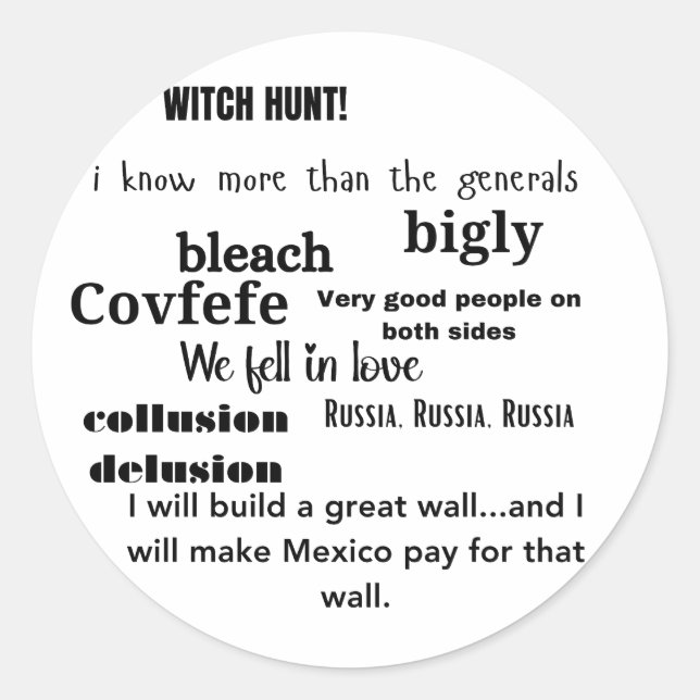 Trump Word Cloud Typography Classic Round Sticker (Front)