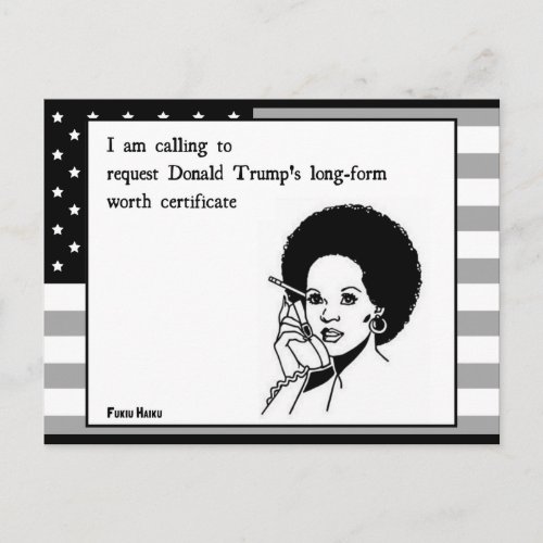 Trump Worth Certificate Postcard
