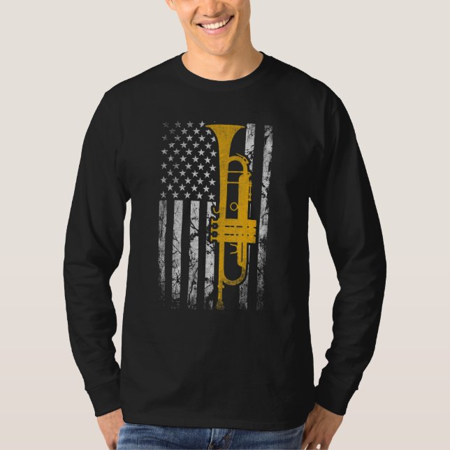 Trumpet American USA Flag Music Player Trumpet Pla T-Shirt (Front)