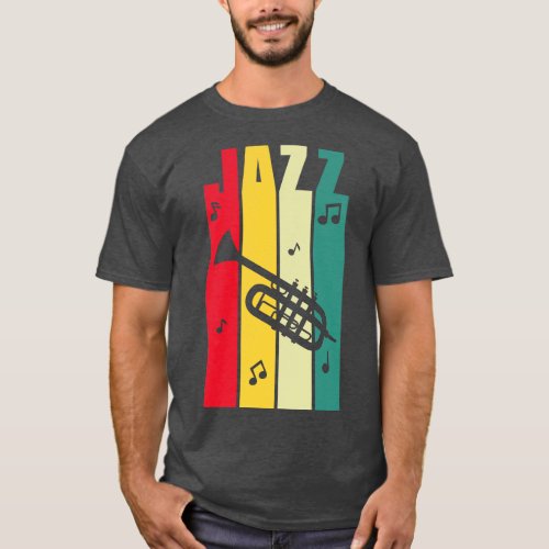 Trumpet and colorful stripes Jazz word T_Shirt