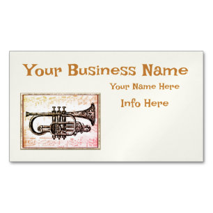 Trumpet And Music Notes Business Card Magnet