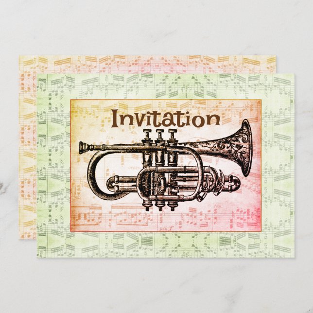 Trumpet And Music Notes Invitation (Front/Back)