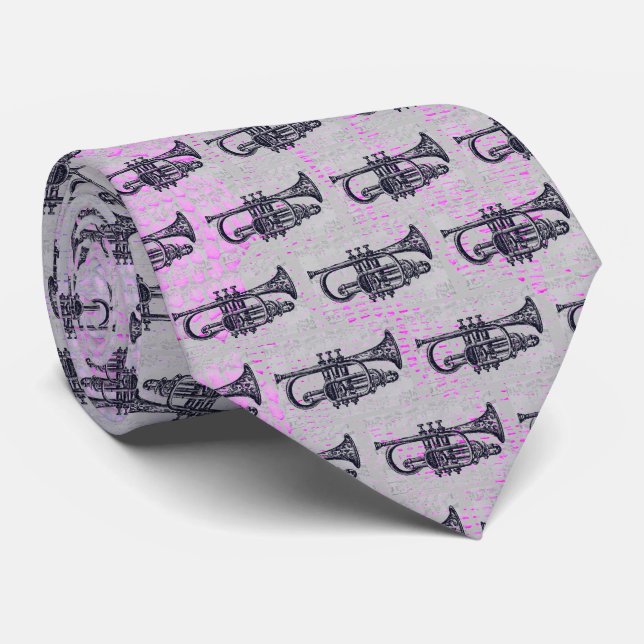Trumpet And Music Notes  Neck Tie (Rolled)