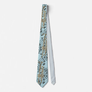 Trumpet And Music Notes On Blue Neck Tie
