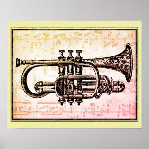 Trumpet And Music Notes Poster