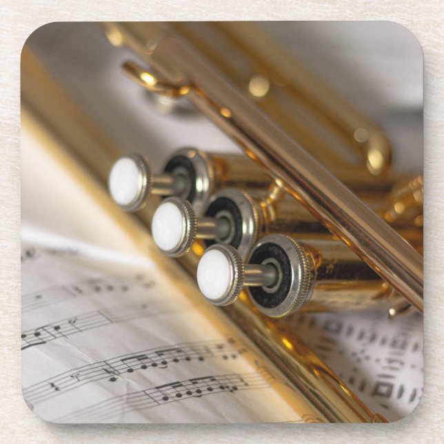 Trumpet and Sheet Music Brass Instrument Beverage Coaster (Front)