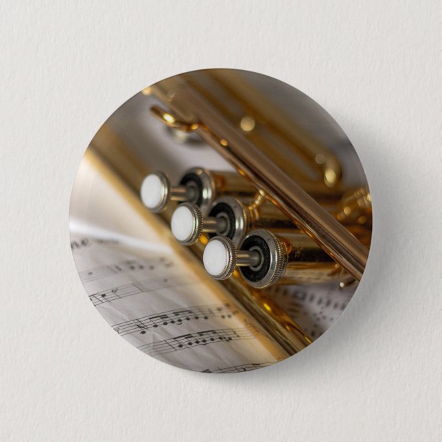 Trumpet and Sheet Music Brass Instrument Button (Front)