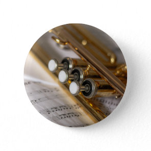 Trumpet and Sheet Music Brass Instrument Button
