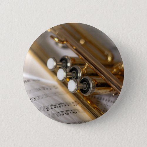 Trumpet and Sheet Music Brass Instrument Button