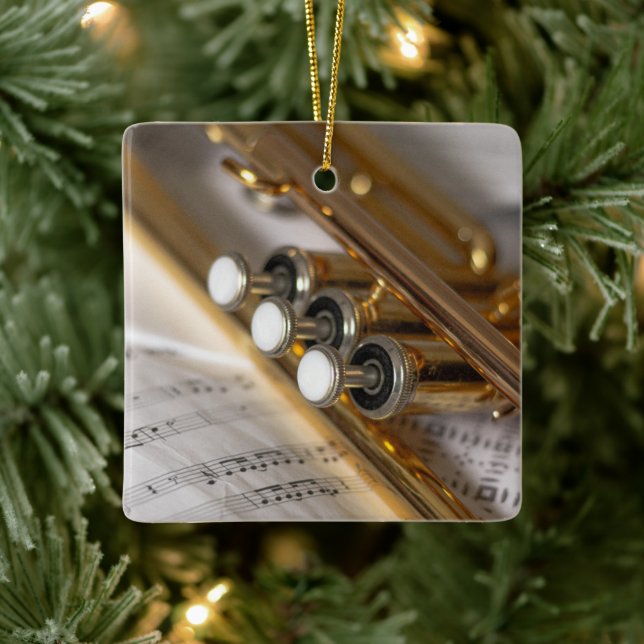 Trumpet and Sheet Music Brass Instrument Ceramic Ornament (Tree)