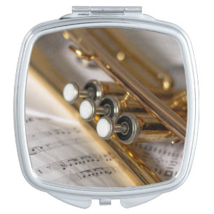 Trumpet and Sheet Music Brass Instrument Compact Mirror