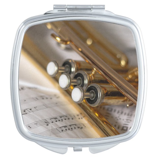 Trumpet and Sheet Music Brass Instrument Compact Mirror (Front)