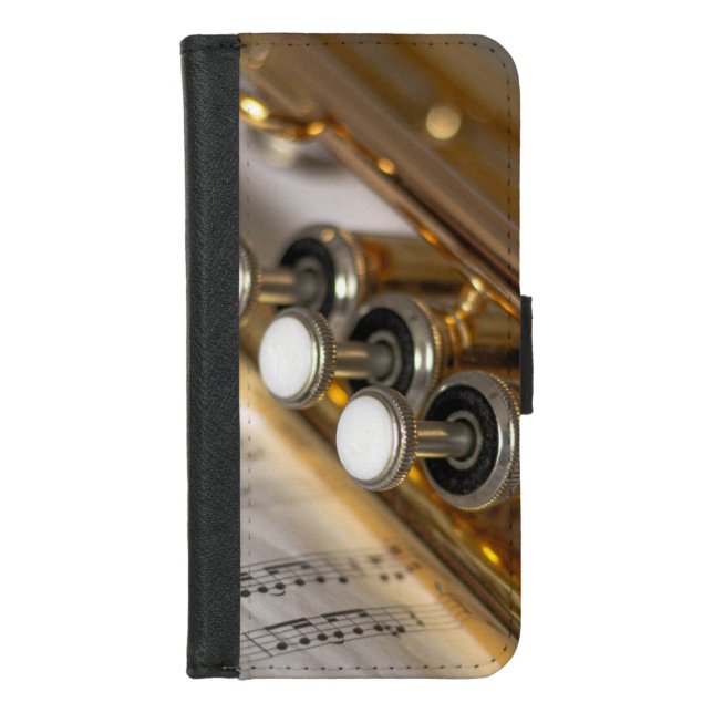 Trumpet and Sheet Music Brass Instrument iPhone Wallet Case (Front)