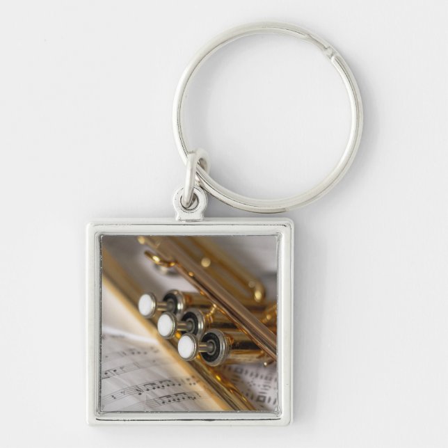 Trumpet and Sheet Music Brass Instrument Keychain (Front)