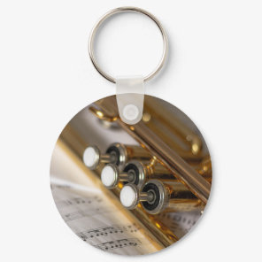 Trumpet and Sheet Music Brass Instrument Keychain