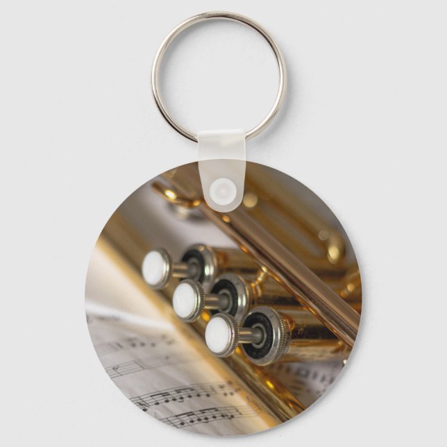 Trumpet and Sheet Music Brass Instrument Keychain (Front)