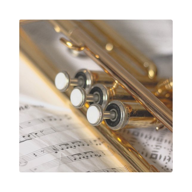 Trumpet and Sheet Music Brass Instrument Metal Print (Front)