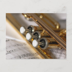 Trumpet and Sheet Music Brass Instrument Postcard
